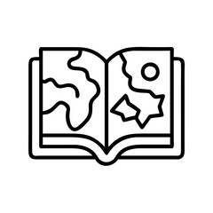 book with a fantasy map icon, book with a fantasy map line art - simple line art of book with a fantasy map, perfect for book with a fantasy map logos and icons and themed design