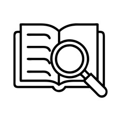 book with a magnifying glass icon, book with a magnifying glass line art - simple line art of book with a magnifying glass, perfect for book with a magnifying glass logos and icons and themed design