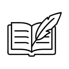 book with quill pen icon, book with quill pen line art - simple line art of book with quill pen, perfect for book with quill pen logos and icons and themed design