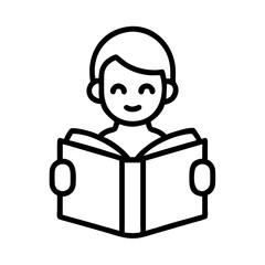 child reading a book icon, child reading a book line art - simple line art of child reading a book, perfect for child reading a book logos and icons and themed design