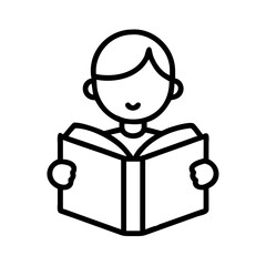 child reading a book icon, child reading a book line art - simple line art of child reading a book, perfect for child reading a book logos and icons and themed design
