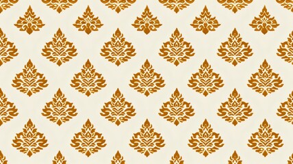 Repeating Fiery Thai Flame Motifs in Vibrant Orange and Yellow on White Background