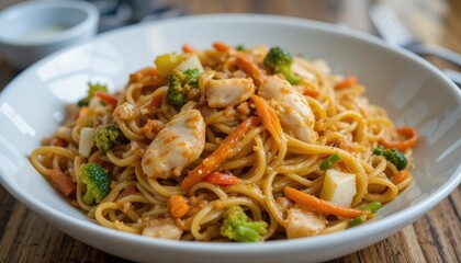 Delicious Asian Stir-Fried noodle with Meat and Vegetables