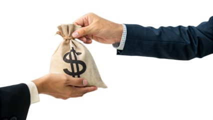 hand giving money bag to another people isolated on white background PNG.AI GENERATED