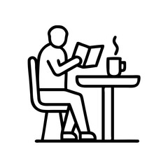 reading at a caf icon, reading at a caf line art - simple line art of reading at a caf, perfect for reading at a caf logos and icons and themed design