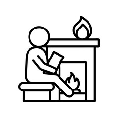 reading by the fireplace icon, reading by the fireplace line art - simple line art of reading by the fireplace, perfect for reading by the fireplace logos and icons and themed design