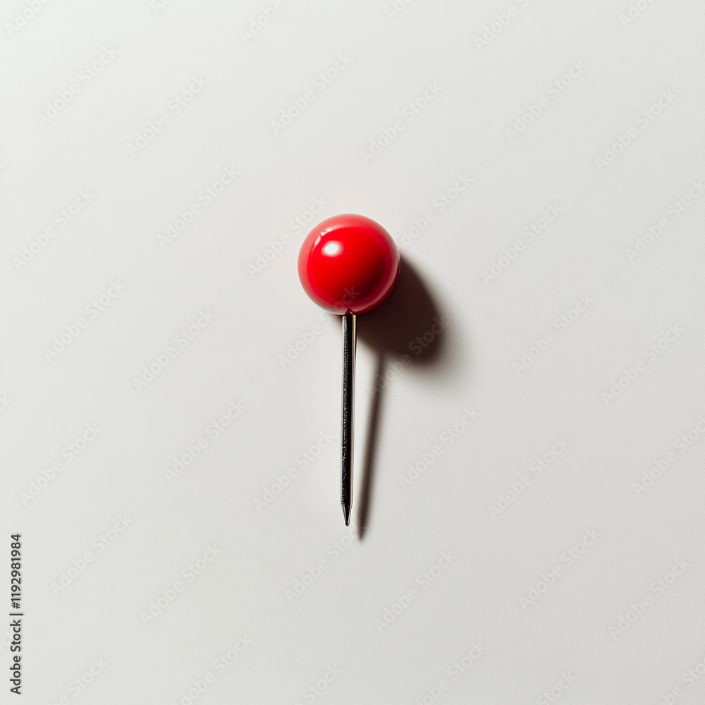 Poster Red push pin with shadow on a clean white background