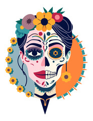 Catrina head. Female sugar skull. Mexican Day of the Dead. Cinco de Mayo. Vector isolated illustration