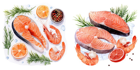 Fresh Seafood Delights with Salmon and Prawns