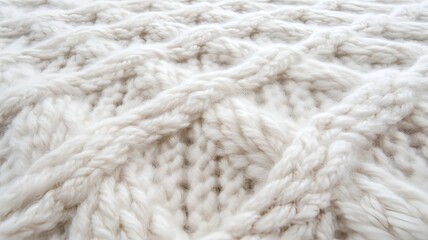 Luxuriously Cozy Handknit Cable-Patterned Wool Texture in Soft Creamy White
