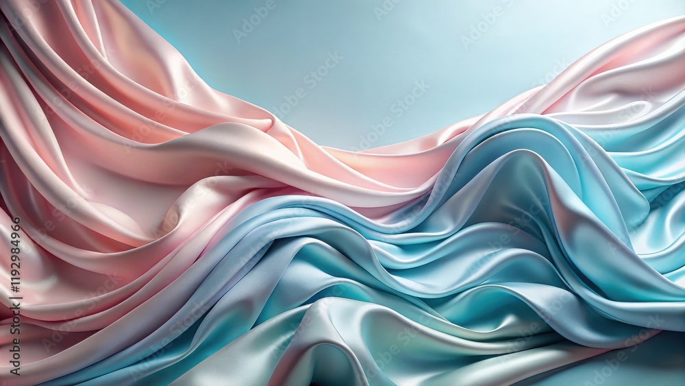 Poster pastel pink and blue draped fabric abstract background featuring smooth, elegant waves and soft colo