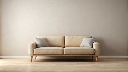 Beige Sofa with Neutral Pillows in a Minimalist Living Room