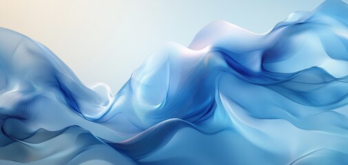 Obraz premium Ethereal Blue Waves Flowing Gently Across a Soft Gradient Background, Creating a Serene and Calming Atmosphere Ideal for Technology and Wellness Themes