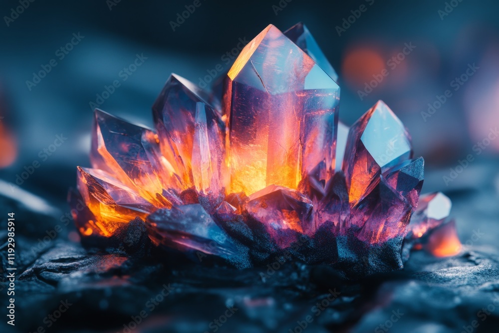Poster a close-up of an isolated glowing gemstone under uv light, revealing vibrant colors and intricate in