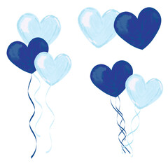 Valentines Day Boy Heart Shaped Balloons watercolor illustration valentines blue
