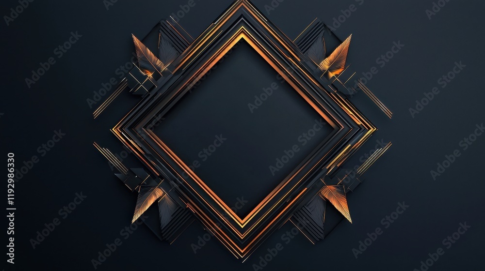 Poster intricate geometric patterns with sharp linear borders and dynamic lines on dark background