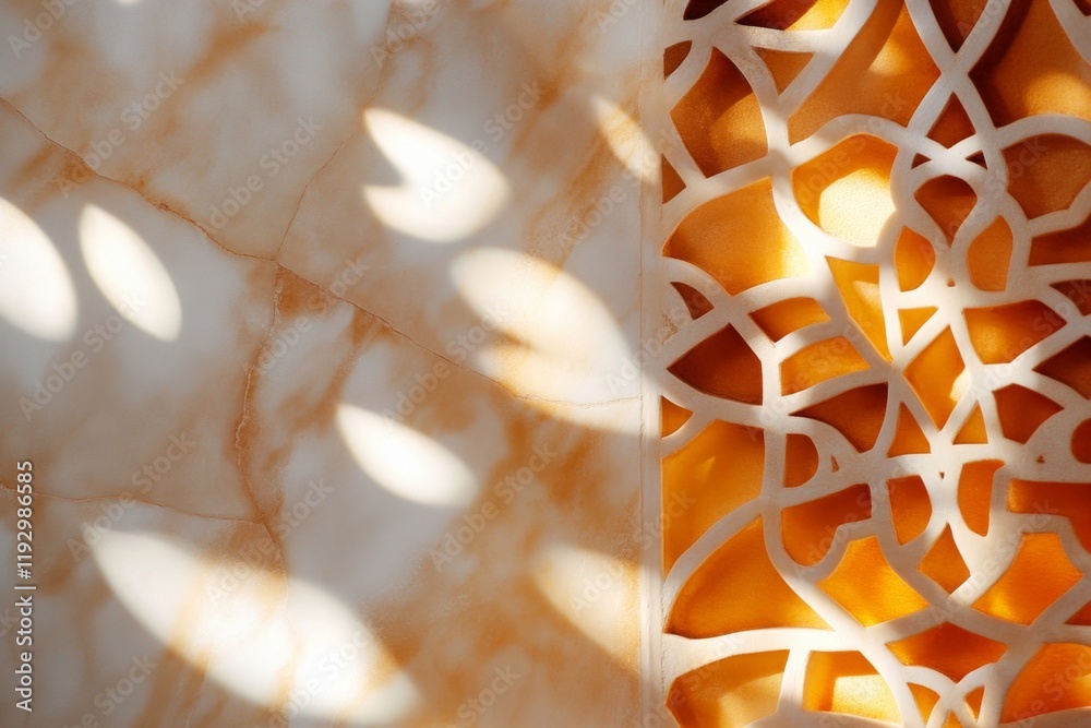 Poster A close-up of the intricate ceramic tiles on the Bibi-Khanym Mosque, with light casting delicate shadows across the patterns