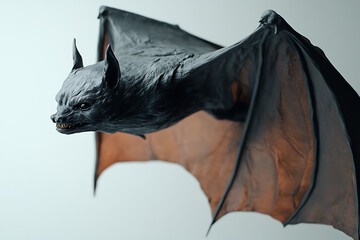 spooky scary halloween Bat in flight Wing flap on white