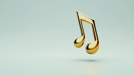 Golden Musical Note Symbol With Elegant Reflection on Soft Background, Perfect for Music Themes, Creative Designs, and Artistic Inspirations