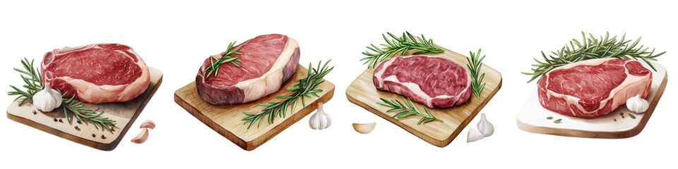 Freshly Painted Beef Steaks on Cutting Board Display