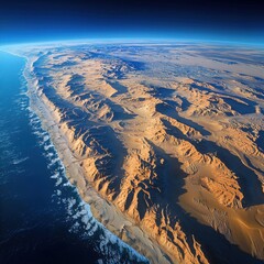 Aerial view of sandy coastline patterns earth landscape coastal environment high altitude natural beauty