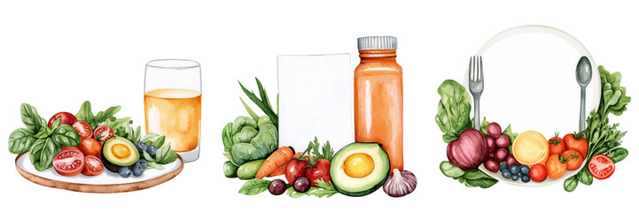Healthy Meal Watercolor Arrangement for Nutrition