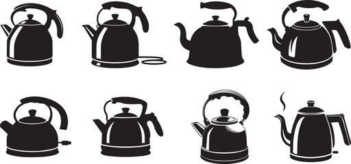 Electric kettle bundle vector silhouette illustration on white background