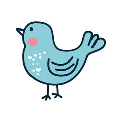 A Cheerful Blue Bird Adorned with Hearts.