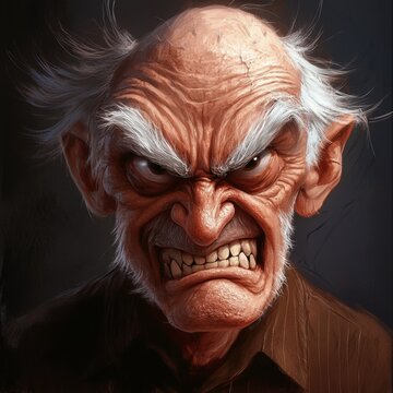 Angry Old Man Portrait: A Digital Painting of a Frowning, Wrinkled Senior with a Glaring Expression