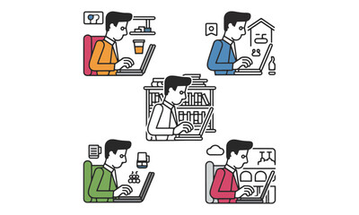 Business Professional Working on Laptop - Workplace Vector Illustration