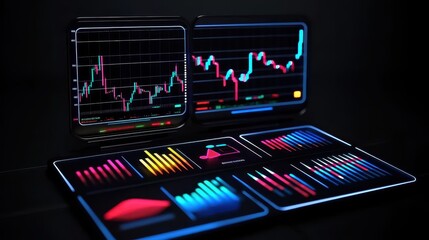 Infographic on financial data trends high-tech dark theme for digital workspace