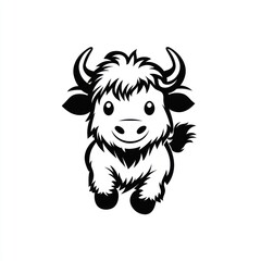 Cute cartoon yak, smiling, white background, children's illustration