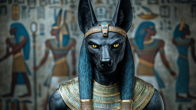 Fantasy portrait of the ancient Egypt god Seth with jackal head and human body. 