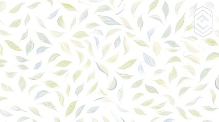 Scattered Pastel Green Leaves on Soft Off-White Minimal Botanical Background