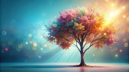 A Majestic Autumn Tree in a Dreamlike Setting with Soft Light and Bokeh Effects