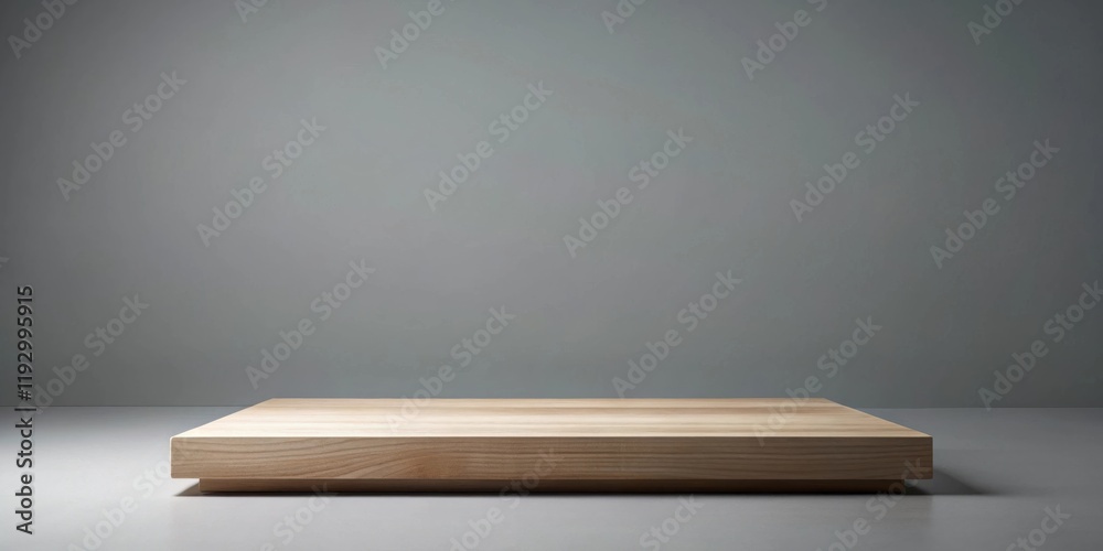 Aufkleber clean minimalist light wooden platform against neutral gray background for product display