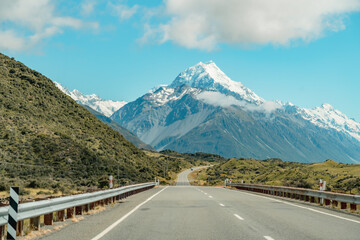 View of Aoraki Mount Cook National Park from Hooker Valley Track, South Island of New Zealand