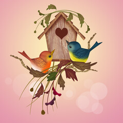 little bird house in autumn