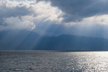 Sun rays over Singkarak Lake, West Sumatera, Indonesia.