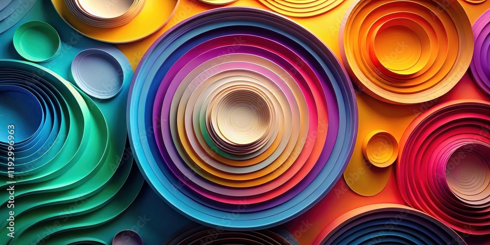 Poster abstract colorful paper circles design featuring vibrant hues and layered concentric patterns