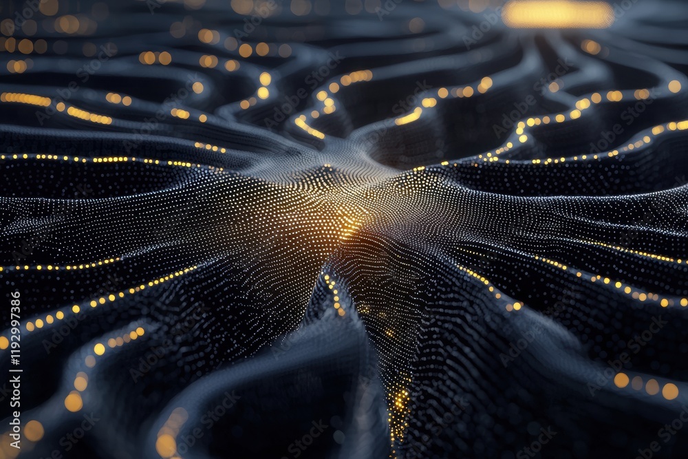 Poster abstract light waves with dots and flowing patterns in dark background