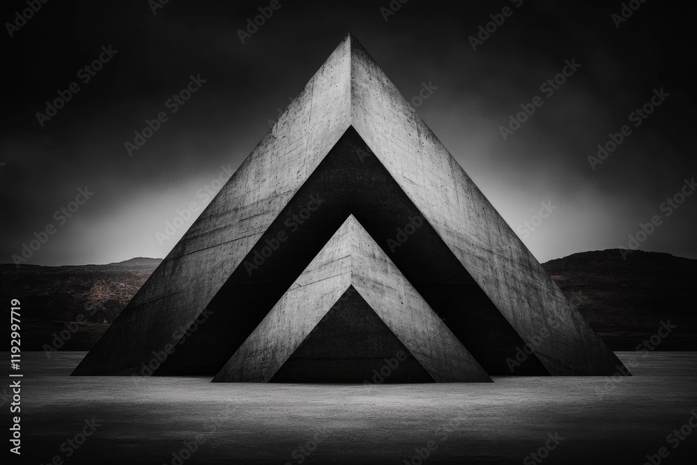 Poster a geometric representation of the pyramid staircase, with clean lines and contrasting tones to highl