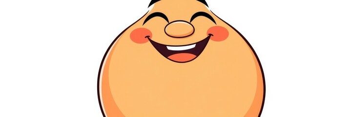 A cartoon character with a big smile and belly laugh, exaggerated features, comedic expression