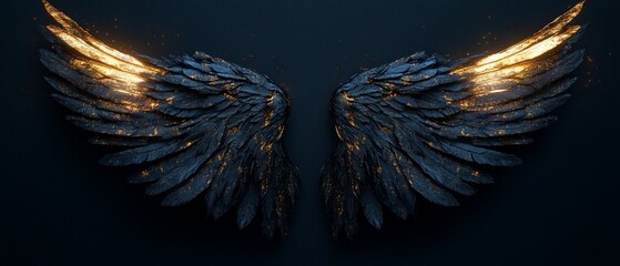 Glowing Dark Wings, Fantasy Art, Abstract Background
