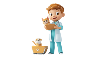 3D image showing the professionalism of veterinarians in helping pets.
