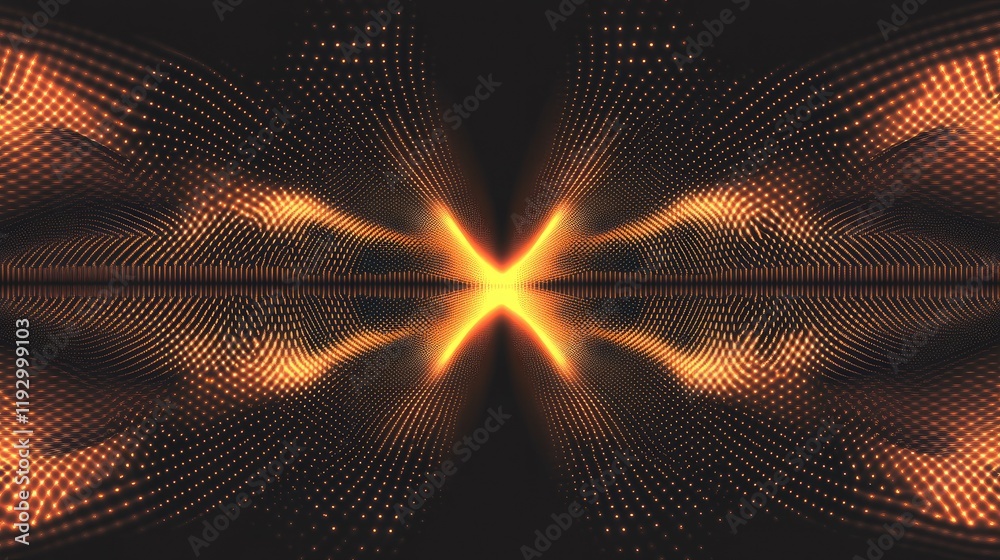 Poster abstract high-tech lines and glowing dots forming a grid pattern, designed for digital networks in a