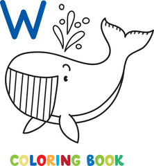 Funny whale. Animals coloring book for kids