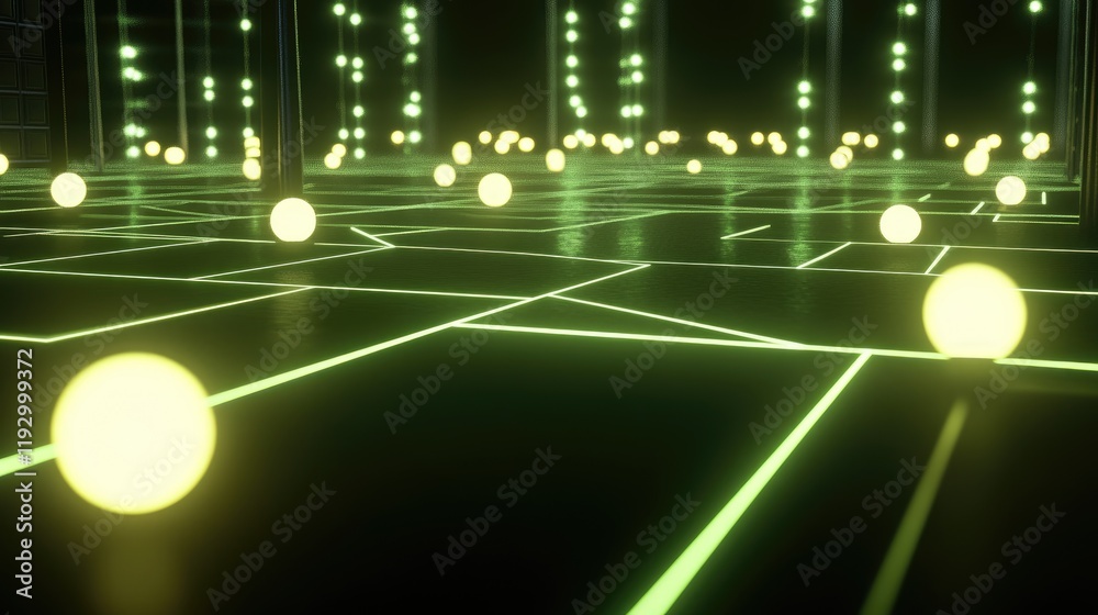 Poster a d network mesh with dynamic glowing nodes and a modern tech-inspired aesthetic.