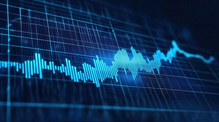 Digital waveform graphic representing audio signals with a blue color scheme, conveying technology and sound analysis.
