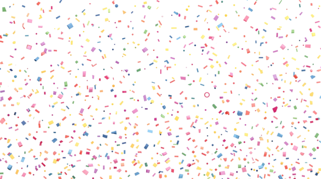 Falling colorful confetties isolated on transparent background. Cut out